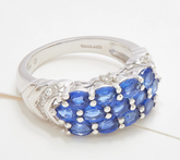 Kashmir Blue Kyanite 3-Row Sterling Silver Band Ring Size 10